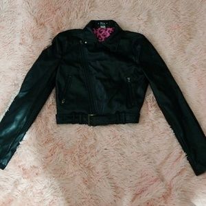 Faux cropped leather jacket